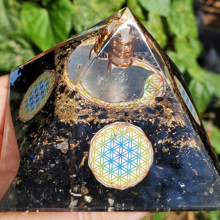 Large Orgonite Pyramids, Orgone Pyramids, Tourmaline Orgone Pyramids with Mandala - SOUTHBAYSALTS 