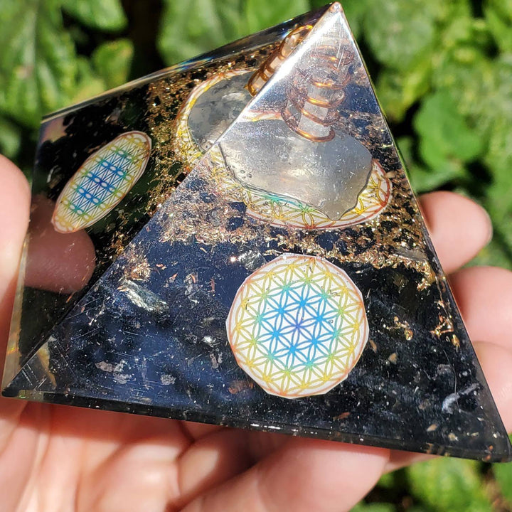 Large Orgonite Pyramids, Orgone Pyramids, Tourmaline Orgone Pyramids with Mandala - SOUTHBAYSALTS 