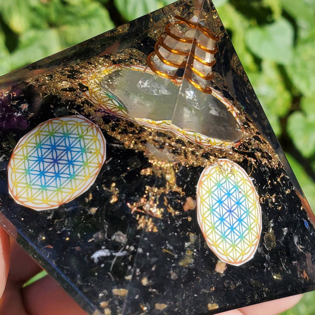 Large Orgonite Pyramids, Orgone Pyramids, Tourmaline Orgone Pyramids with Mandala - SOUTHBAYSALTS 