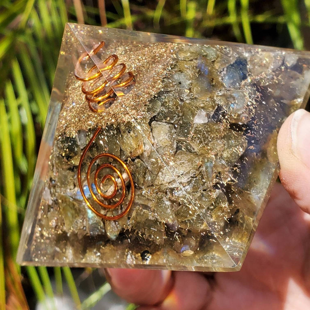 Large Orgonite Pyramids, Orgone Pyramind,  Labradorite Orgone Pyramid - SOUTHBAYSALTS 