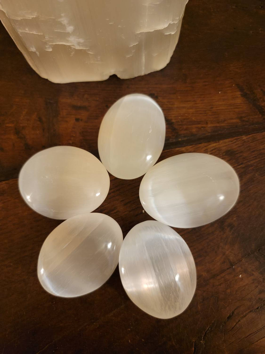 Morrocan Selenite Polished Palmstones, Liquid Light Palmstones - SOUTHBAYSALTS 