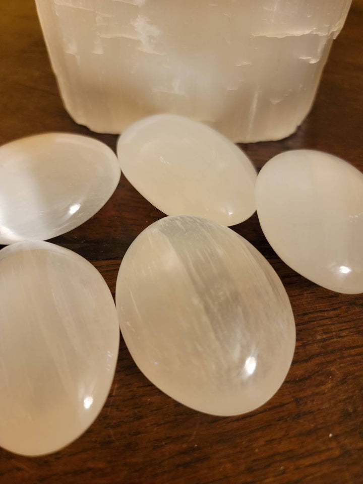 Morrocan Selenite Polished Palmstones, Liquid Light Palmstones - SOUTHBAYSALTS 