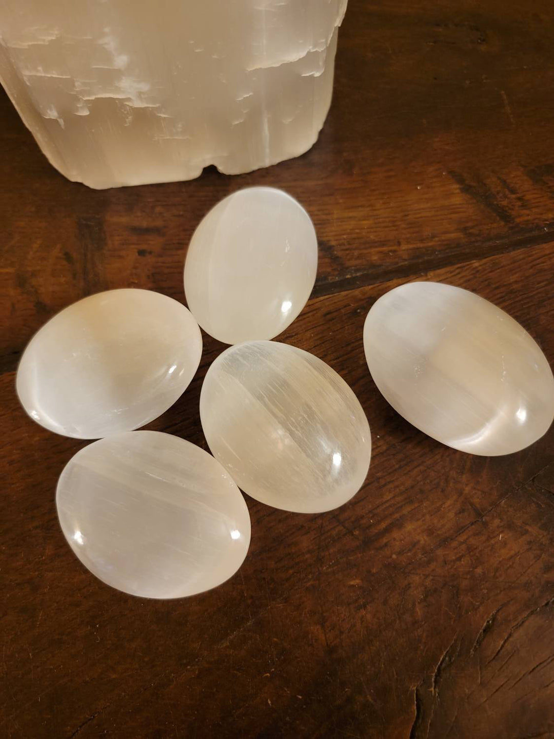 Morrocan Selenite Polished Palmstones, Liquid Light Palmstones - SOUTHBAYSALTS 