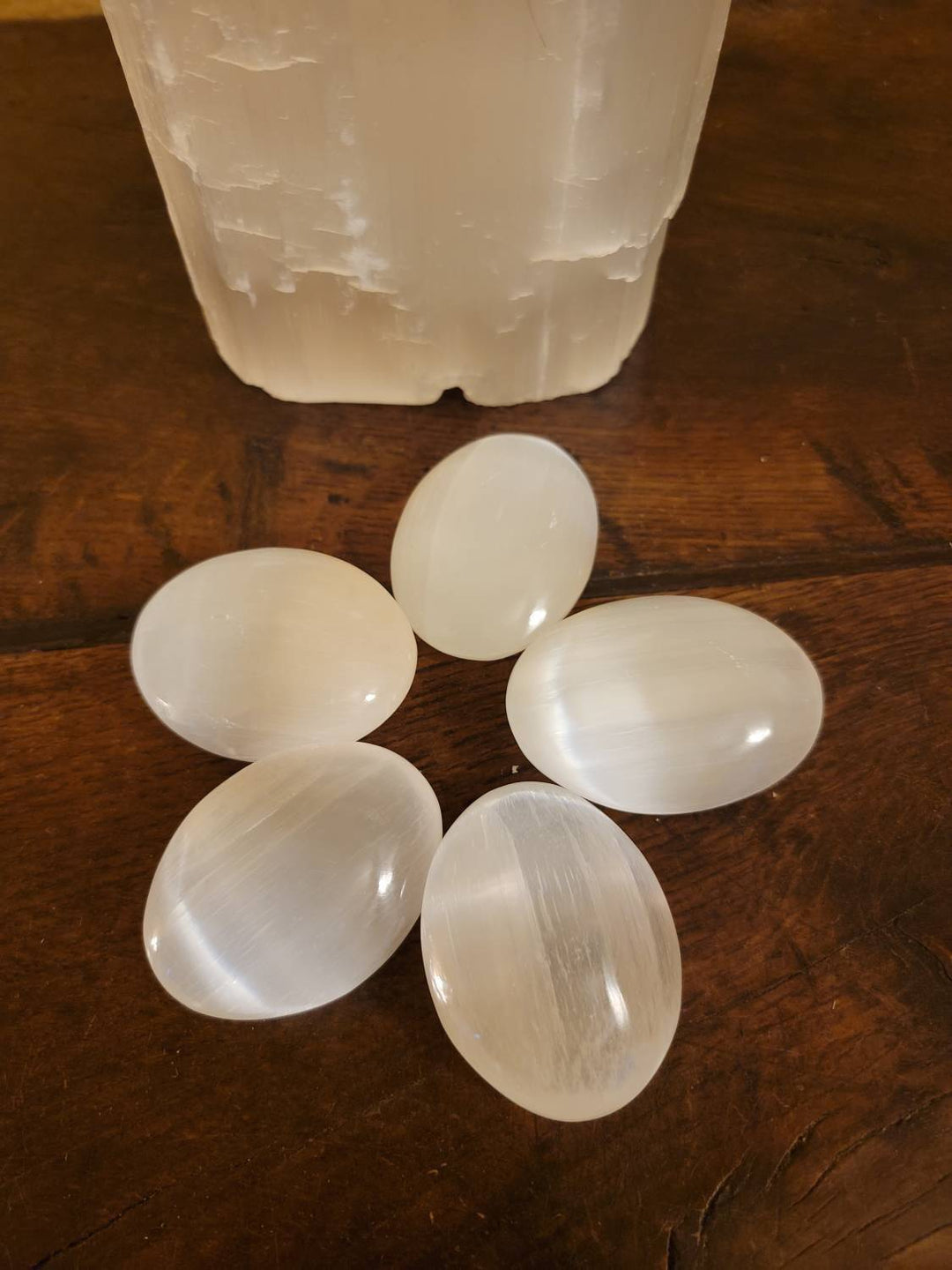 Morrocan Selenite Polished Palmstones, Liquid Light Palmstones - SOUTHBAYSALTS 