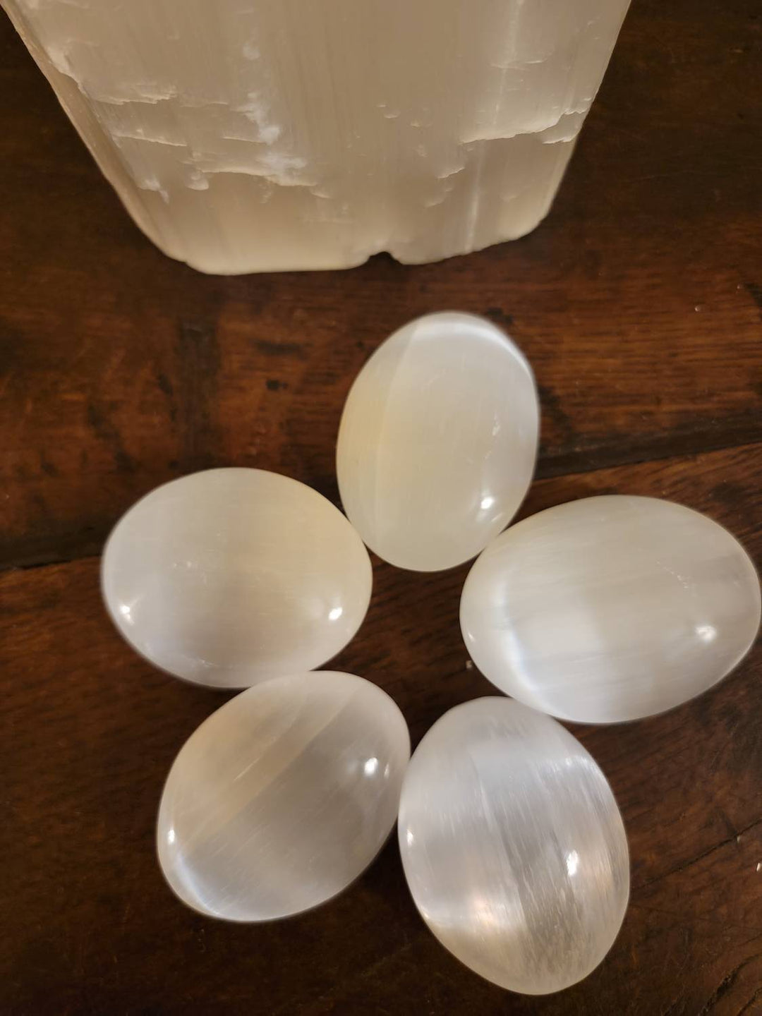 Morrocan Selenite Polished Palmstones, Liquid Light Palmstones - SOUTHBAYSALTS 