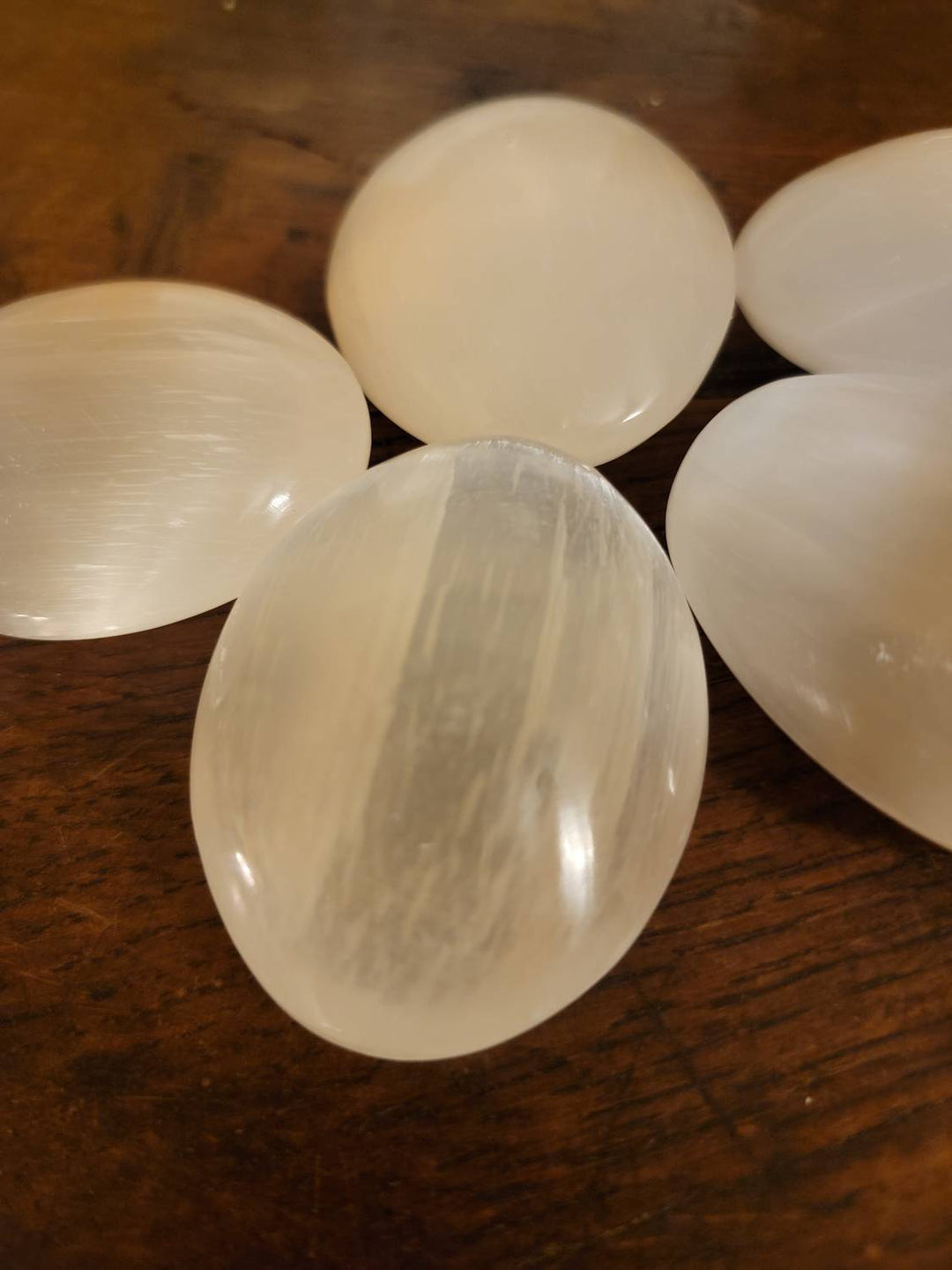 Morrocan Selenite Polished Palmstones, Liquid Light Palmstones - SOUTHBAYSALTS 