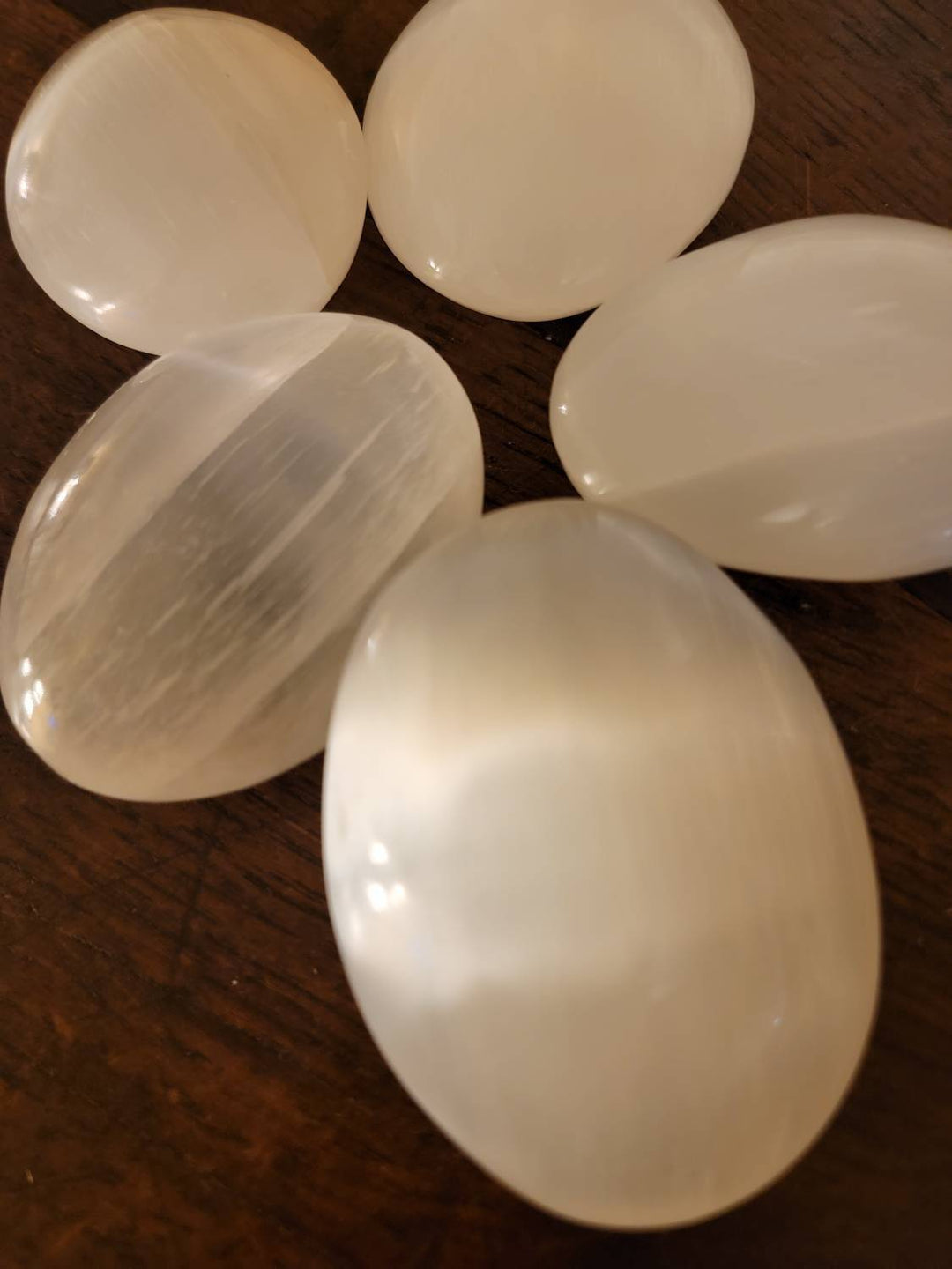 Morrocan Selenite Polished Palmstones, Liquid Light Palmstones - SOUTHBAYSALTS 