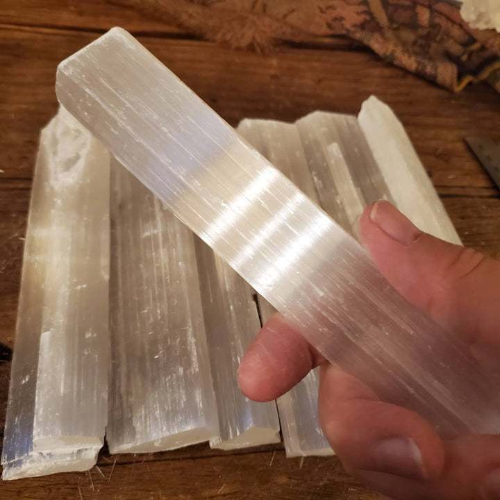 Morrocan Selenite Wands, Energy Cleansing Raw Morrocan Selenite Wands 6" long - SOUTHBAYSALTS 