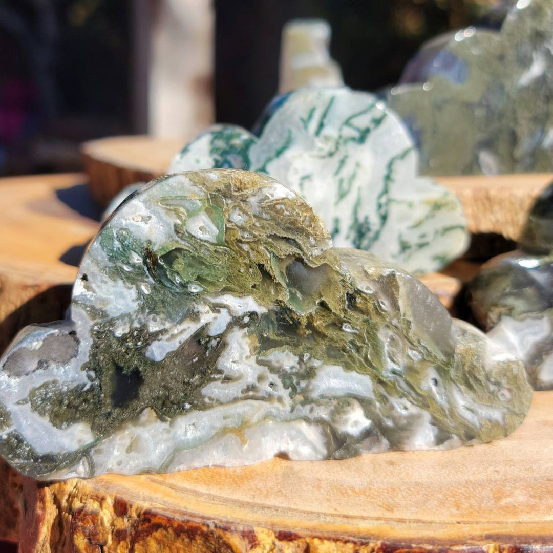 Moss Agate Clouds, Hand Carved Moss Agate Clouds - SOUTHBAYSALTS 