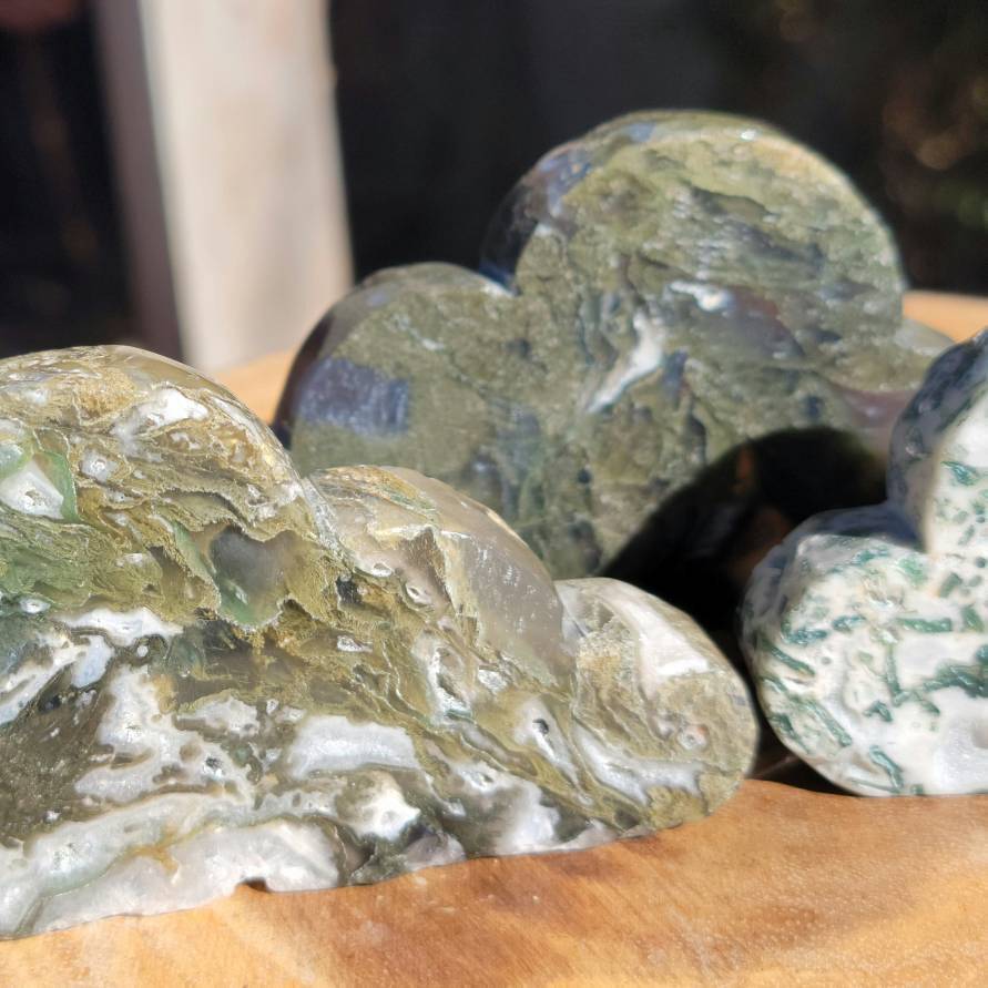 Moss Agate Clouds, Hand Carved Moss Agate Clouds - SOUTHBAYSALTS 