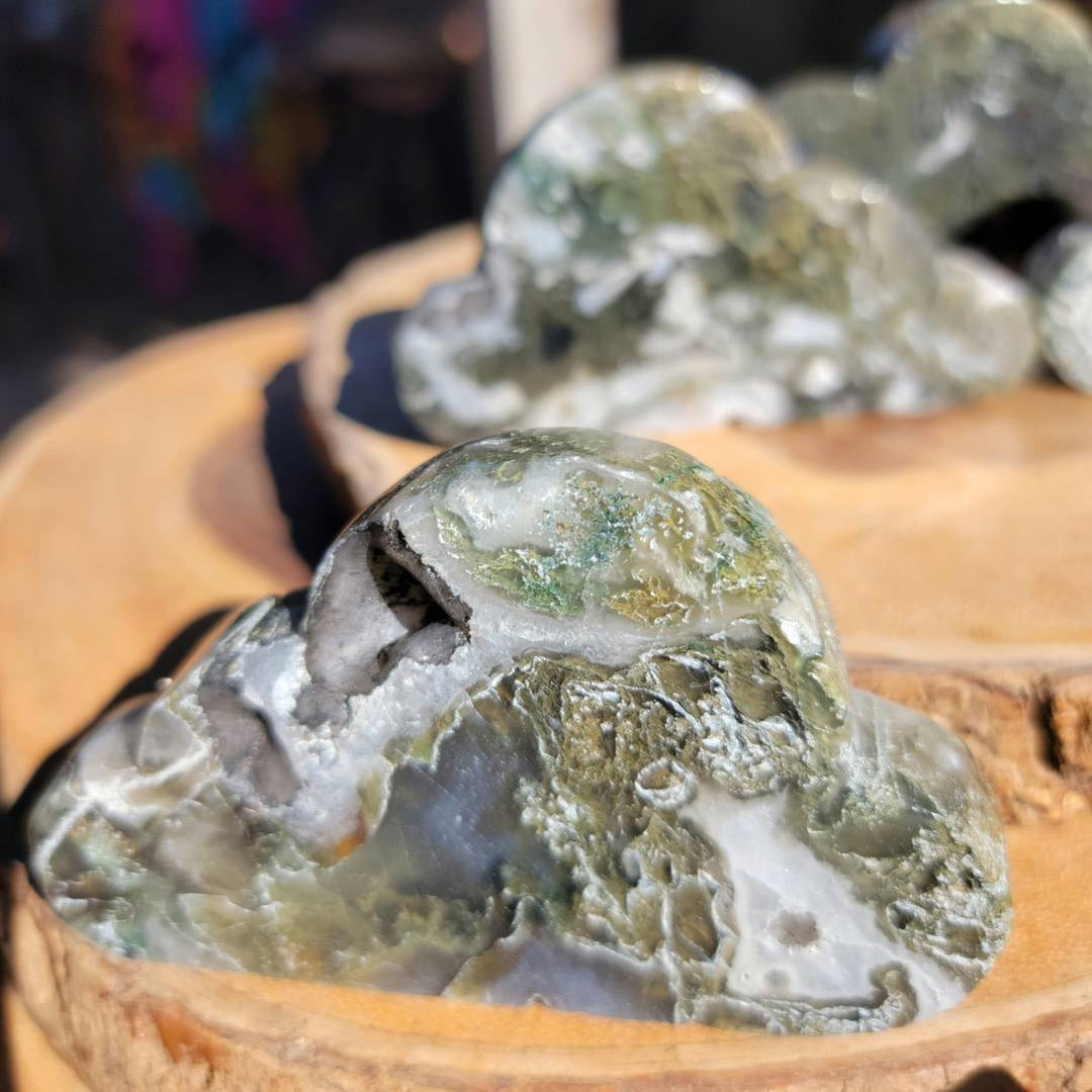 Moss Agate Clouds, Hand Carved Moss Agate Clouds - SOUTHBAYSALTS 