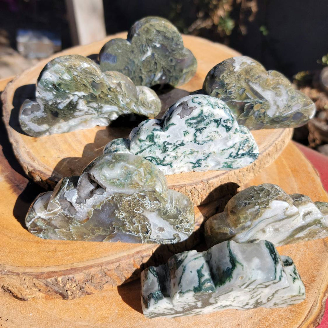 Moss Agate Clouds, Hand Carved Moss Agate Clouds - SOUTHBAYSALTS 