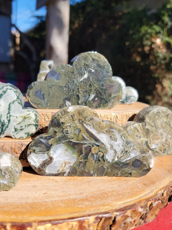 Moss Agate Clouds, Hand Carved Moss Agate Clouds - SOUTHBAYSALTS 