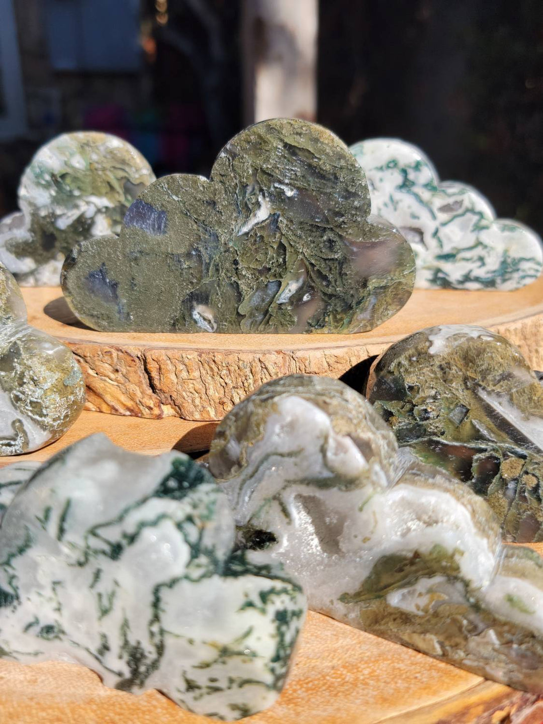 Moss Agate Clouds, Hand Carved Moss Agate Clouds - SOUTHBAYSALTS 