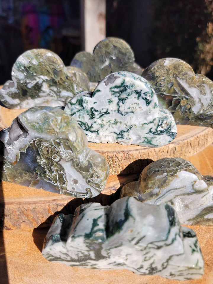 Moss Agate Clouds, Hand Carved Moss Agate Clouds - SOUTHBAYSALTS 