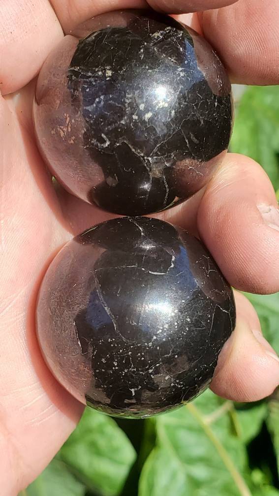 Polished Shungite Sphere, Shungite EMF Protection, Ancient Shungite Sphere - SOUTHBAYSALTS 