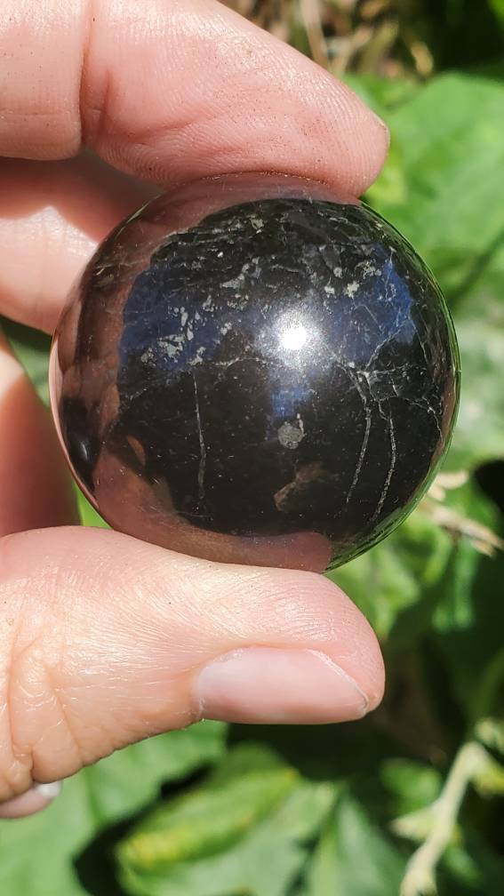 Polished Shungite Sphere, Shungite EMF Protection, Ancient Shungite Sphere - SOUTHBAYSALTS 