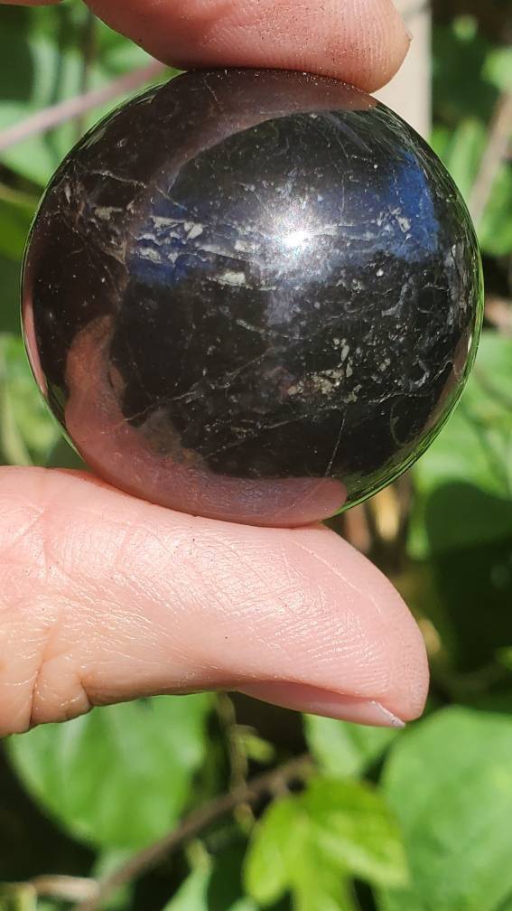 Polished Shungite Sphere, Shungite EMF Protection, Ancient Shungite Sphere - SOUTHBAYSALTS 