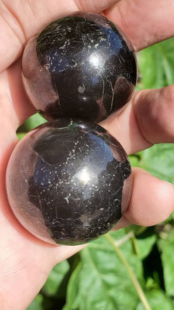 Polished Shungite Sphere, Shungite EMF Protection, Ancient Shungite Sphere - SOUTHBAYSALTS 