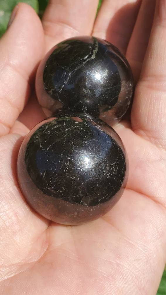 Polished Shungite Sphere, Shungite EMF Protection, Ancient Shungite Sphere - SOUTHBAYSALTS 