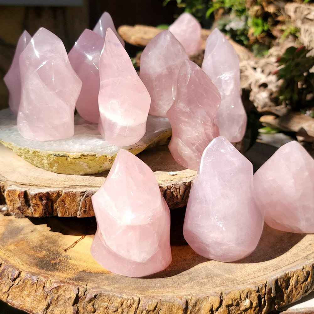 Rose Quartz Flames, Polished Rose Quartz Ina a Flame, Rose Quartz Polished Flames - SOUTHBAYSALTS 