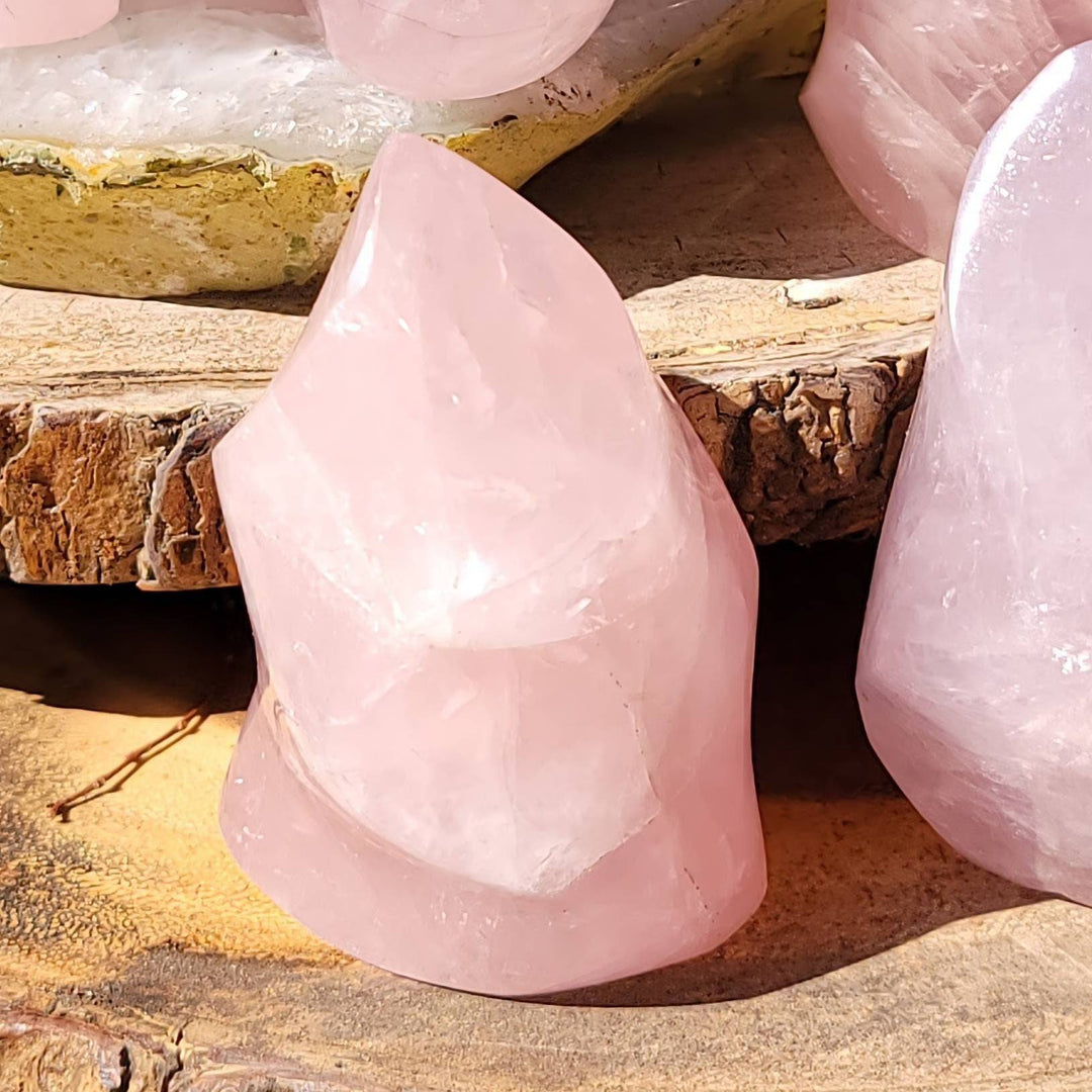 Rose Quartz Flames, Polished Rose Quartz Ina a Flame, Rose Quartz Polished Flames - SOUTHBAYSALTS 