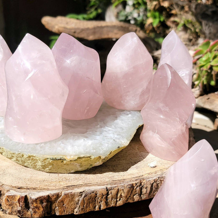 Rose Quartz Flames, Polished Rose Quartz Ina a Flame, Rose Quartz Polished Flames - SOUTHBAYSALTS 