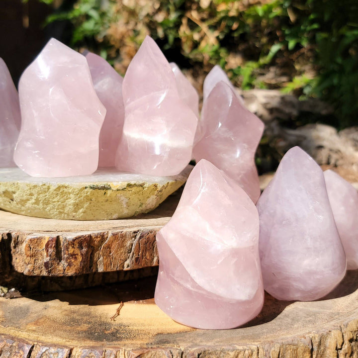 Rose Quartz Flames, Polished Rose Quartz Ina a Flame, Rose Quartz Polished Flames - SOUTHBAYSALTS 