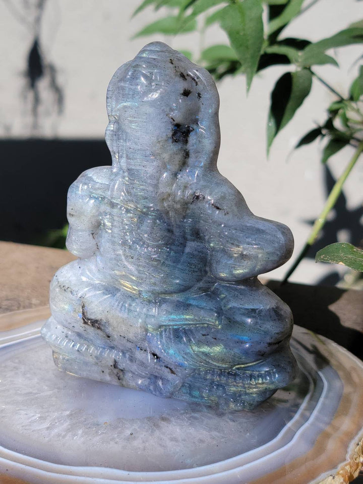 Labradorite Ganesha Figures, Taking Transformational Energy and moving it with energy of removing obstacles, Labradorite Flat Figurine - SOUTHBAYSALTS 