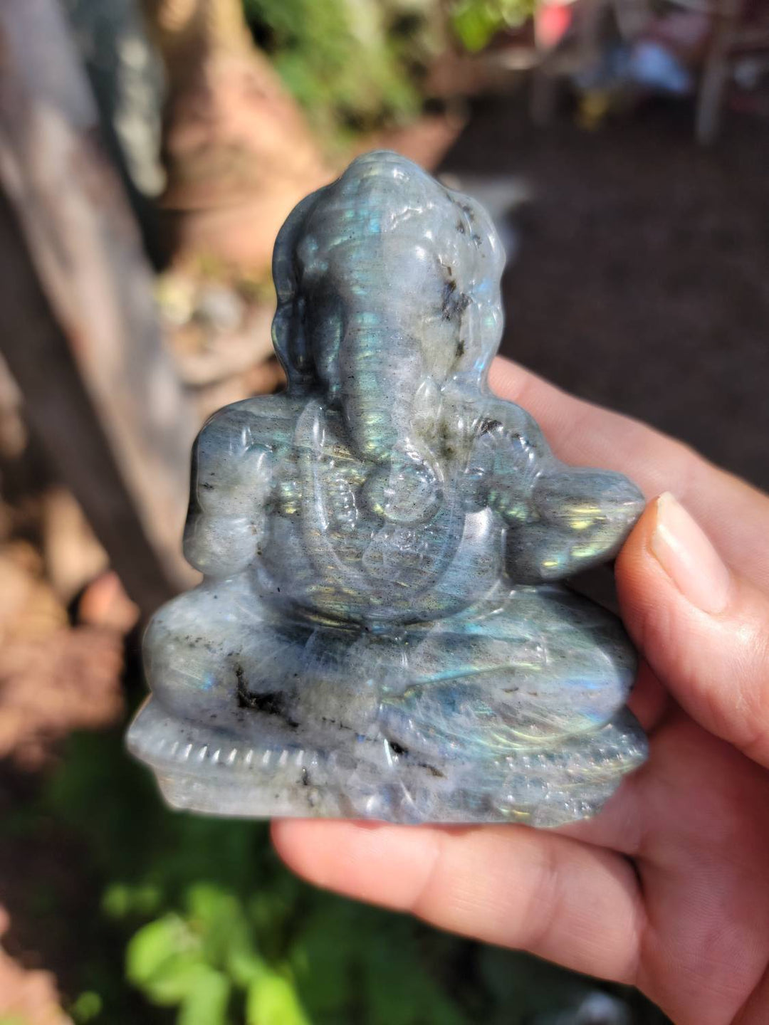 Labradorite Ganesha Figures, Taking Transformational Energy and moving it with energy of removing obstacles, Labradorite Flat Figurine - SOUTHBAYSALTS 