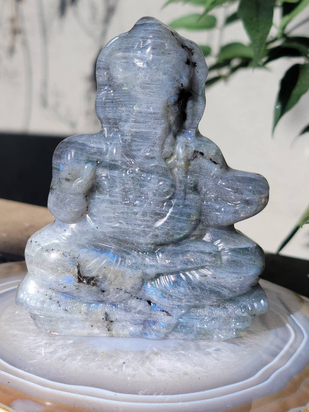 Labradorite Ganesha Figures, Taking Transformational Energy and moving it with energy of removing obstacles, Labradorite Flat Figurine - SOUTHBAYSALTS 