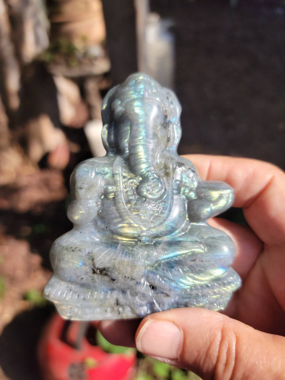 Labradorite Ganesha Figures, Taking Transformational Energy and moving it with energy of removing obstacles, Labradorite Flat Figurine - SOUTHBAYSALTS 