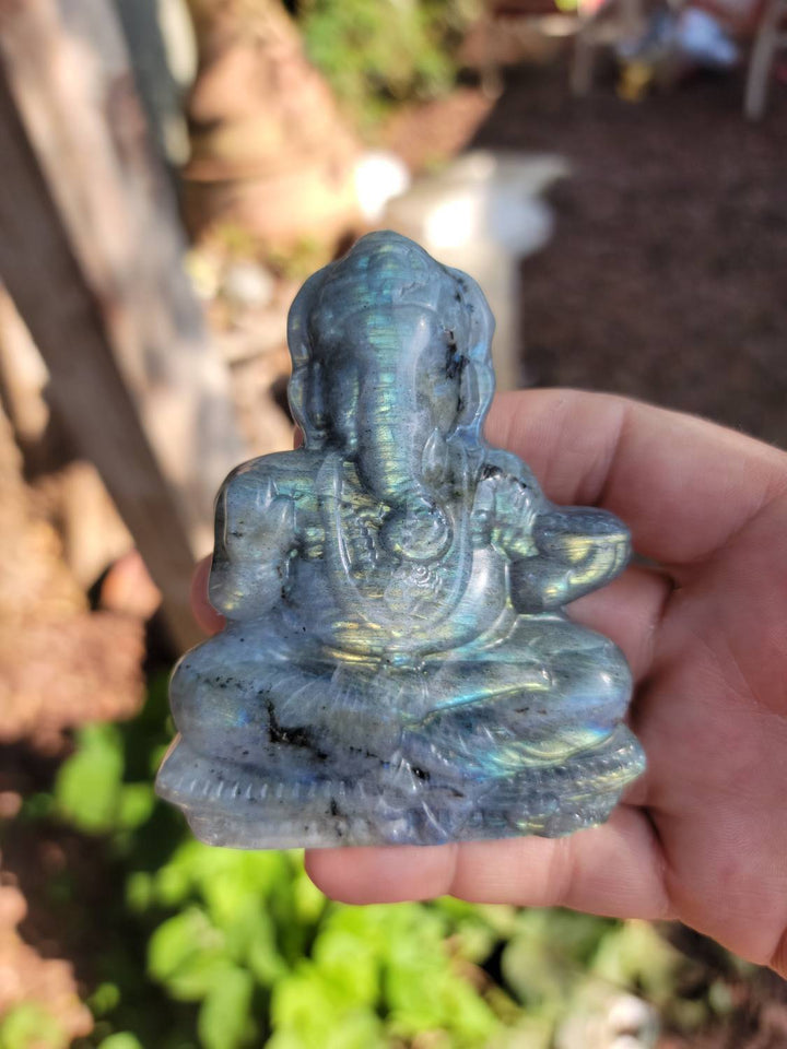 Labradorite Ganesha Figures, Taking Transformational Energy and moving it with energy of removing obstacles, Labradorite Flat Figurine - SOUTHBAYSALTS 