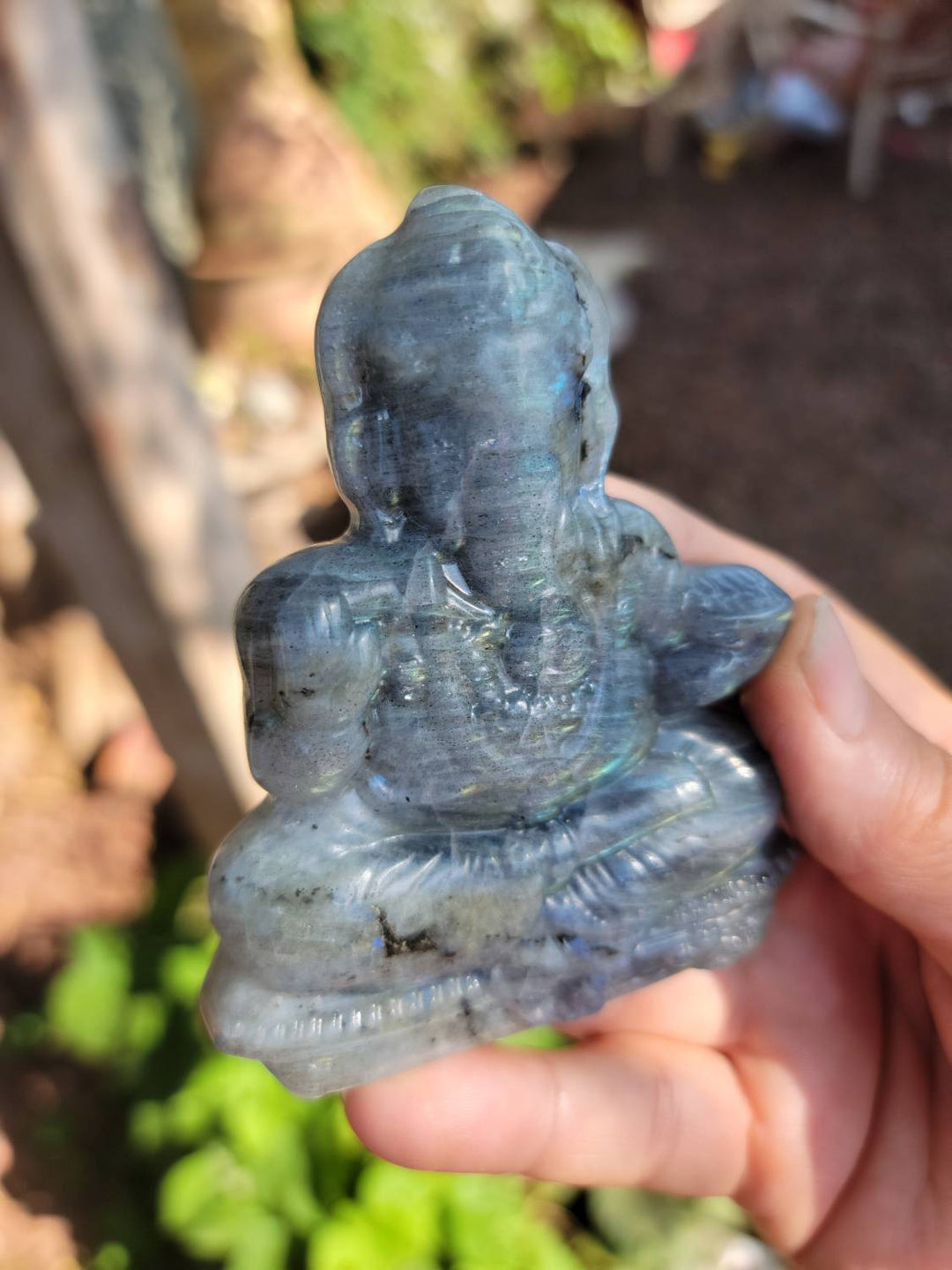 Labradorite Ganesha Figures, Taking Transformational Energy and moving it with energy of removing obstacles, Labradorite Flat Figurine - SOUTHBAYSALTS 