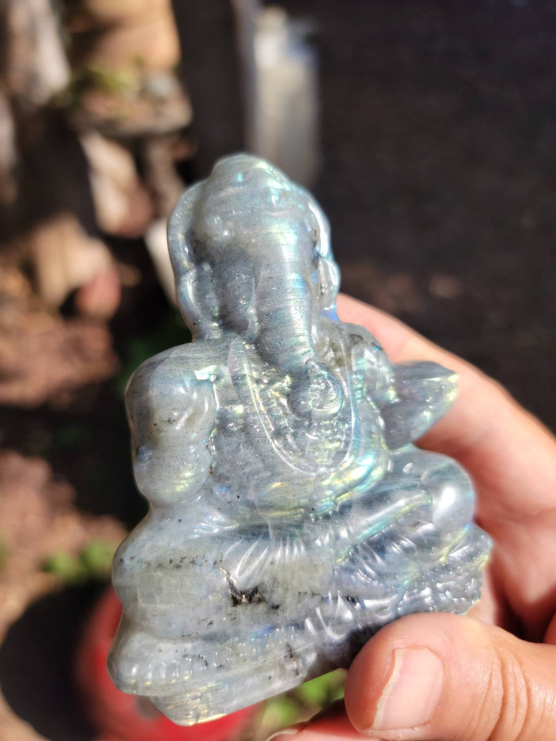 Labradorite Ganesha Figures, Taking Transformational Energy and moving it with energy of removing obstacles, Labradorite Flat Figurine - SOUTHBAYSALTS 