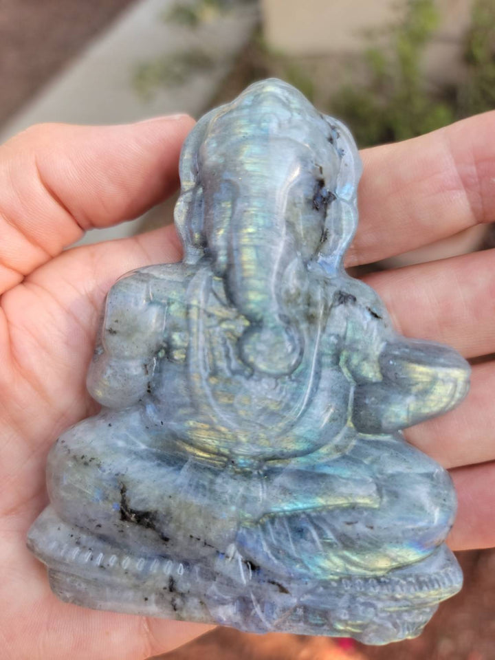 Labradorite Ganesha Figures, Taking Transformational Energy and moving it with energy of removing obstacles, Labradorite Flat Figurine - SOUTHBAYSALTS 