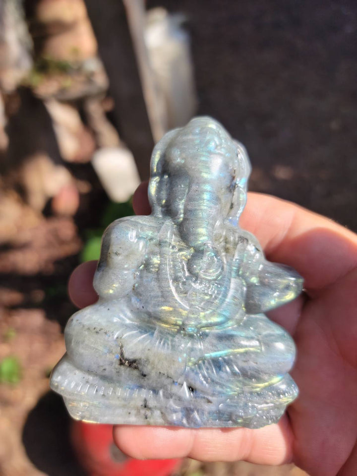 Labradorite Ganesha Figures, Taking Transformational Energy and moving it with energy of removing obstacles, Labradorite Flat Figurine - SOUTHBAYSALTS 