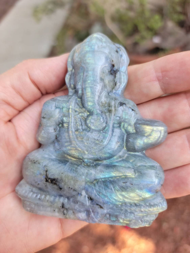 Labradorite Ganesha Figures, Taking Transformational Energy and moving it with energy of removing obstacles, Labradorite Flat Figurine - SOUTHBAYSALTS 