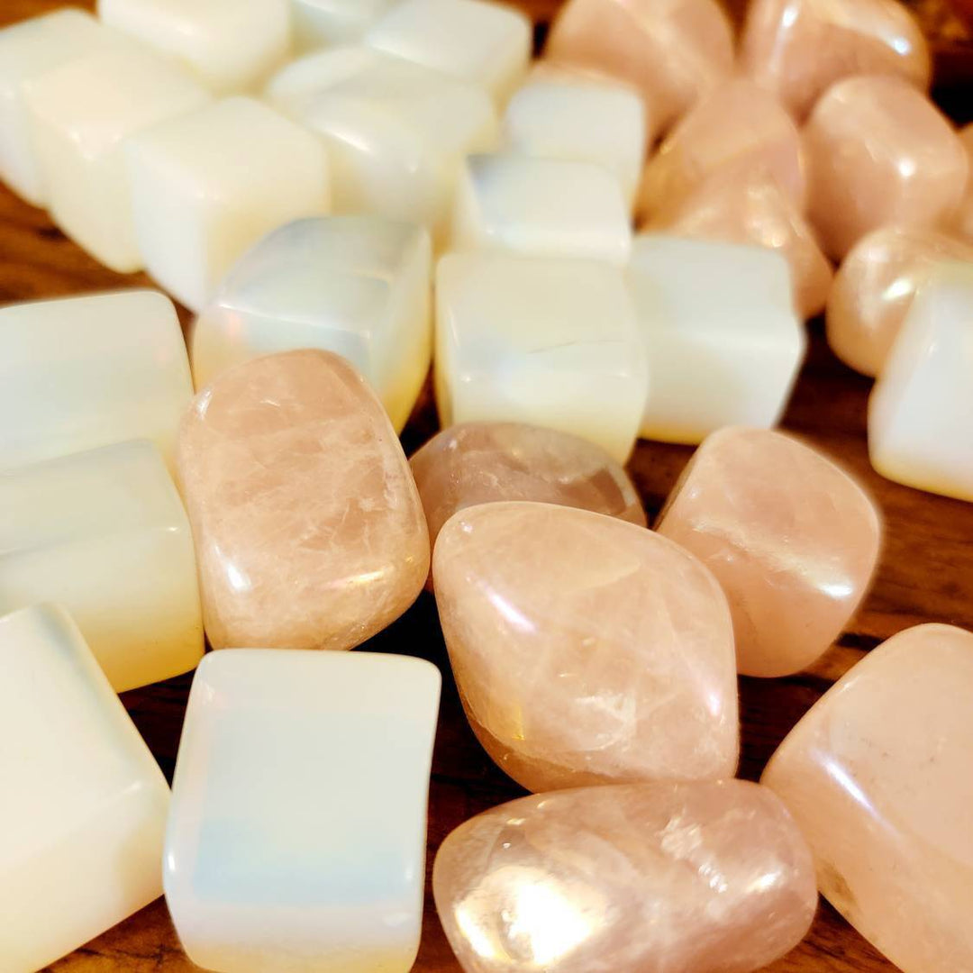 Opalite Cubes and Aura Rose Quartz Tumbles - SOUTHBAYSALTS 