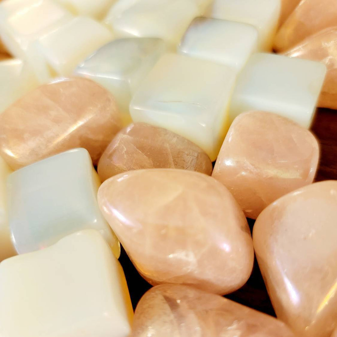 Opalite Cubes and Aura Rose Quartz Tumbles - SOUTHBAYSALTS 