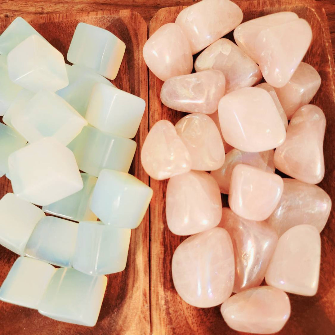 Opalite Cubes and Aura Rose Quartz Tumbles - SOUTHBAYSALTS 