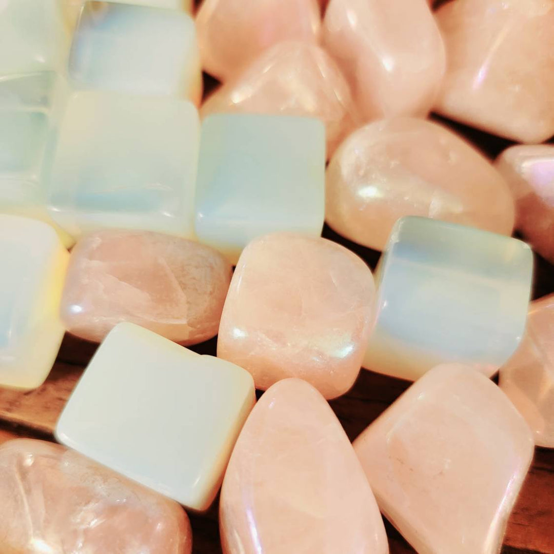 Opalite Cubes and Aura Rose Quartz Tumbles - SOUTHBAYSALTS 