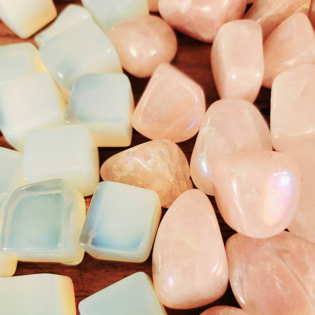 Opalite Cubes and Aura Rose Quartz Tumbles - SOUTHBAYSALTS 