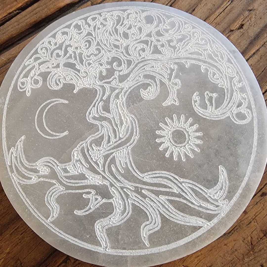 Moroccan Selenite Cleansing Plates, Tree of Life Selenite Plate, Ohm in Lotus Selenite Plate, Metatron Hexagon Plate, Tree of Life Cube - SOUTHBAYSALTS 