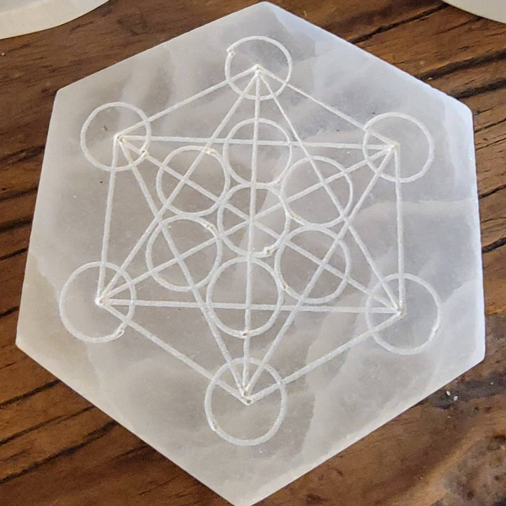 Moroccan Selenite Cleansing Plates, Tree of Life Selenite Plate, Ohm in Lotus Selenite Plate, Metatron Hexagon Plate, Tree of Life Cube - SOUTHBAYSALTS 