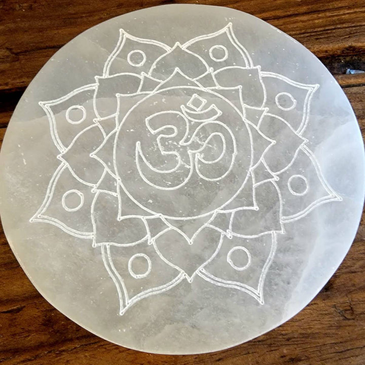 Moroccan Selenite Cleansing Plates, Tree of Life Selenite Plate, Ohm in Lotus Selenite Plate, Metatron Hexagon Plate, Tree of Life Cube - SOUTHBAYSALTS 