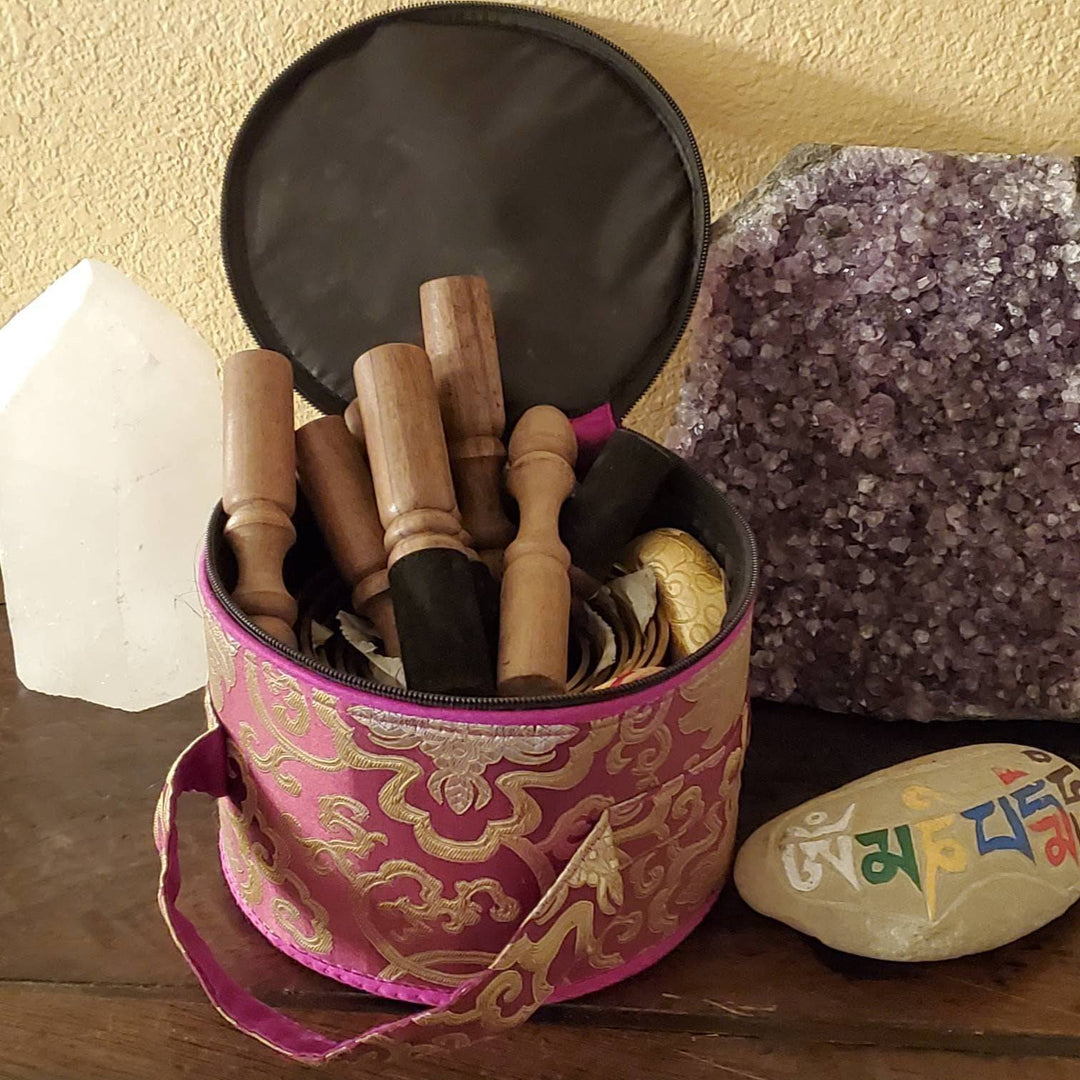 Healing Vibrational Hand Hammered Tibetan Singing Bowl Set Complete with Strikers Cushion and Case, Easy to play Singing Bowl made in Nepal - SOUTHBAYSALTS 