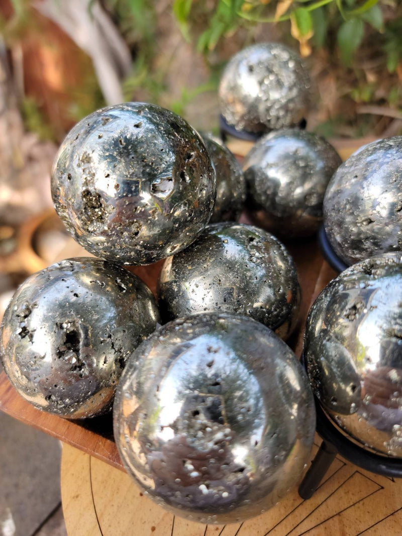 Pyrite Spheres, Peruvian Pyrite Sphere, Energy of Protection of Pyrite, Pyrite aka Precious Fools Gold - SOUTHBAYSALTS 