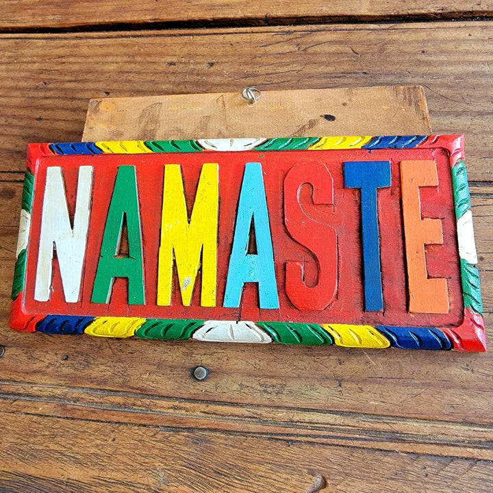 Hand Painted Wood Nameste Signs, Hand Painted Om Mani Padme Hum Signs, Hand Painted Ganesh Wall Hangings - SOUTHBAYSALTS 