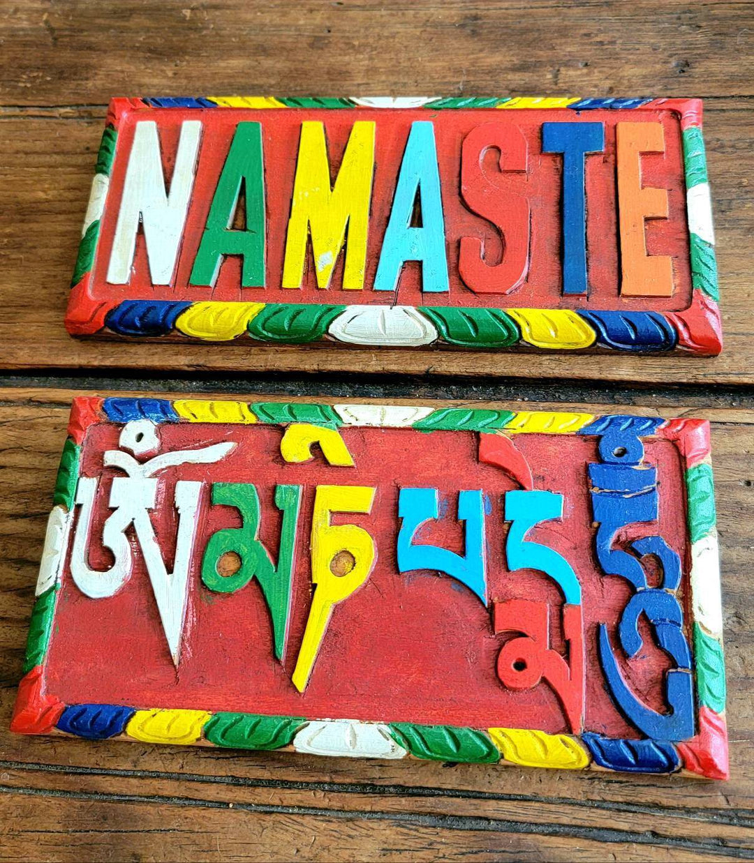 Hand Painted Wood Nameste Signs, Hand Painted Om Mani Padme Hum Signs, Hand Painted Ganesh Wall Hangings - SOUTHBAYSALTS 